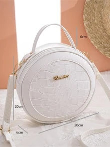 防水、輕盈、商務休閒迷你鱷魚壓花字母裝飾圓形包適合青少年女大學生、菜鳥和白領，非常適合辦公室、大學、工作、商務、通勤 - 白色 - 查看 3