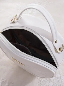 防水、輕盈、商務休閒迷你鱷魚壓花字母裝飾圓形包適合青少年女大學生、菜鳥和白領，非常適合辦公室、大學、工作、商務、通勤 - 白色 - 查看 4