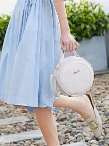 防水、輕盈、商務休閒迷你鱷魚壓花字母裝飾圓形包適合青少年女大學生、菜鳥和白領，非常適合辦公室、大學、工作、商務、通勤 - 白色 - 查看 6