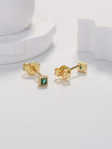 1 Bông Tai Đính Đá Cubic Zirconia Hình Học Trang Sức Đồng - Vàng - Xem 2