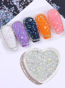 件心型瓶子，裡面裝滿彩色精靈和水鑽，用於指甲裝飾 - 彩色 - 查看 1