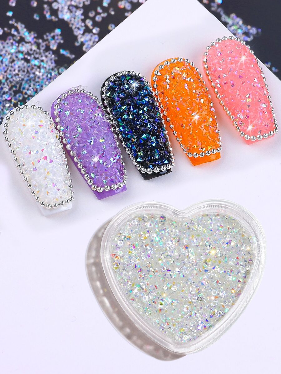 件心型瓶子，裡面裝滿彩色精靈和水鑽，用於指甲裝飾 - 彩色 - 查看 1