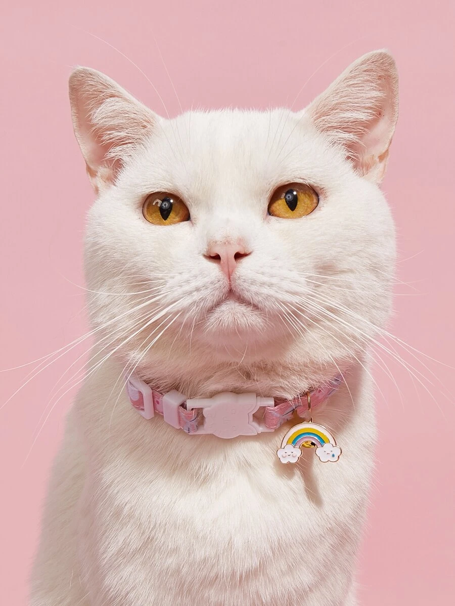 1件装彩虹卡通图案宠物项圈，带铃铛，适用于小型犬和猫 - 彩色 - 查看 1