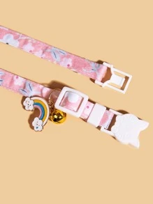 1件装彩虹卡通图案宠物项圈，带铃铛，适用于小型犬和猫 - 彩色 - 查看 4