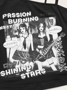 ROMWE PUNK Áo nữ Bất đối xứng Chuỗi Thắt nút Con số Lá thư Giải trí - màu đen - Xem 4