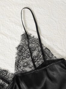 Váy ngủ bằng ren lông mi chia Hem Satin Cami Pyjama - màu đen - Xem 3