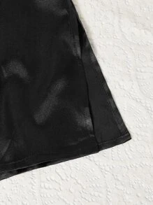 Váy ngủ bằng ren lông mi chia Hem Satin Cami Pyjama - màu đen - Xem 4