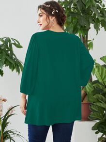 Mulvari Áo sơ mi Plus Size Nghề thêu Hình học Boho - Màu xanh lá cây đậm - Xem 2
