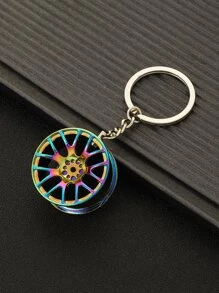男士鐳射車輪吊墜鑰匙圈 - 彩色 - 查看 1
