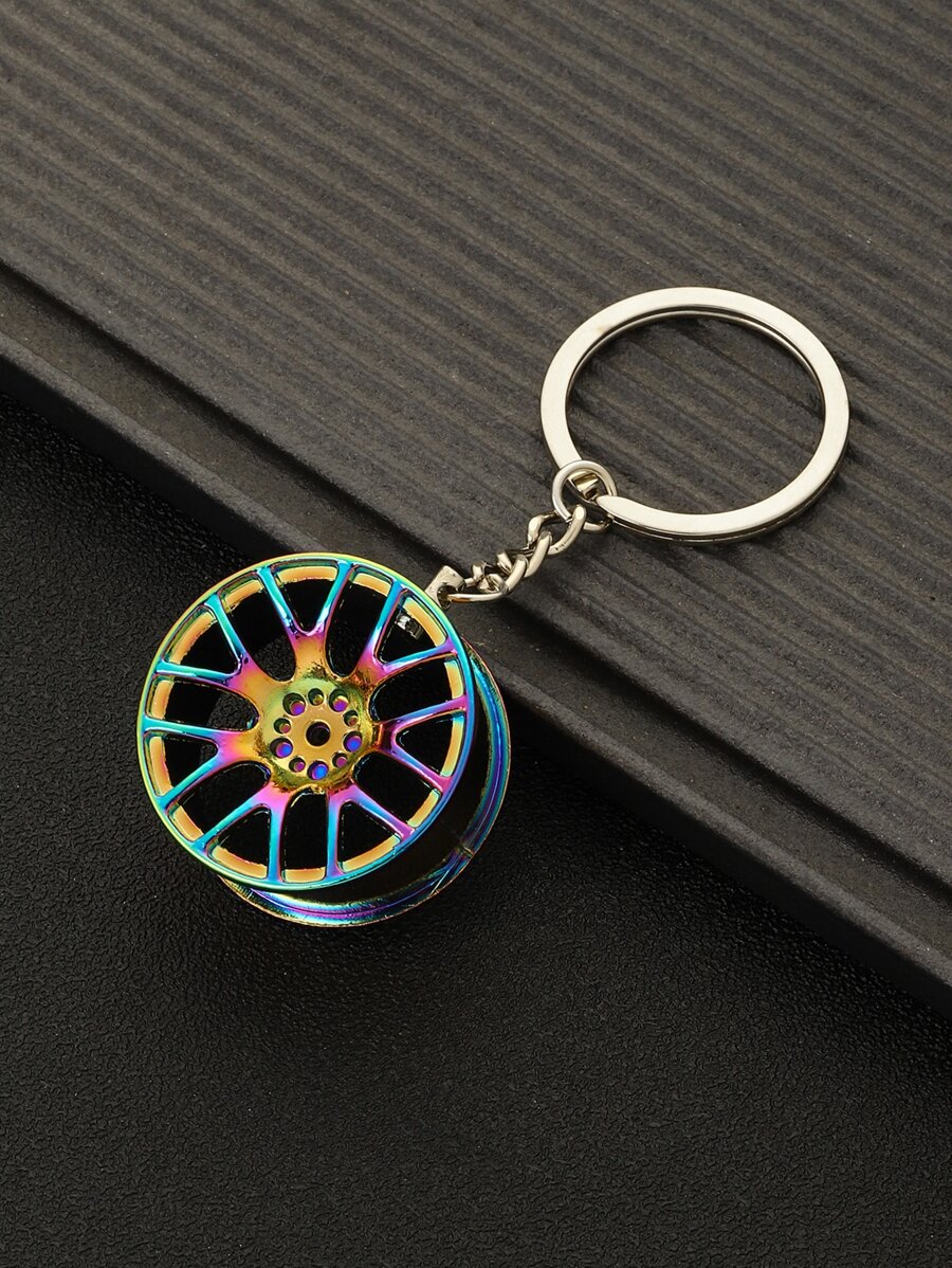 男士鐳射車輪吊墜鑰匙圈 - 彩色 - 查看 1