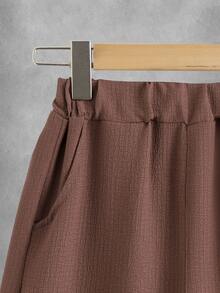 Boys Solid Pocket Patched Button Up Shirt With Shorts Without Tee - Redwood - View 3