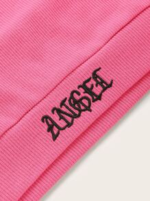 SHEIN PETITE Letter Embroidery Cami Crop Top & Cycling Shorts Set - Pink - View 3