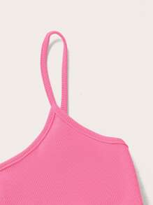 SHEIN PETITE Letter Embroidery Cami Crop Top & Cycling Shorts Set - Pink - View 4