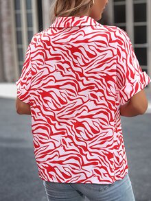 Blusa con estampado de manga murciélago - Rojo y blanco - Ver 2