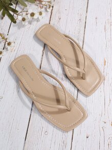 French Style Flip Flops For Women, New Sweet Fairy Elegant Design, Versatile, Beach, Vacation, Non-Slip Soft Sole Sandals, Suitable For Dates, Gatherings, Parties, Casual Everyday Wear, Summer - Apricot - View 8