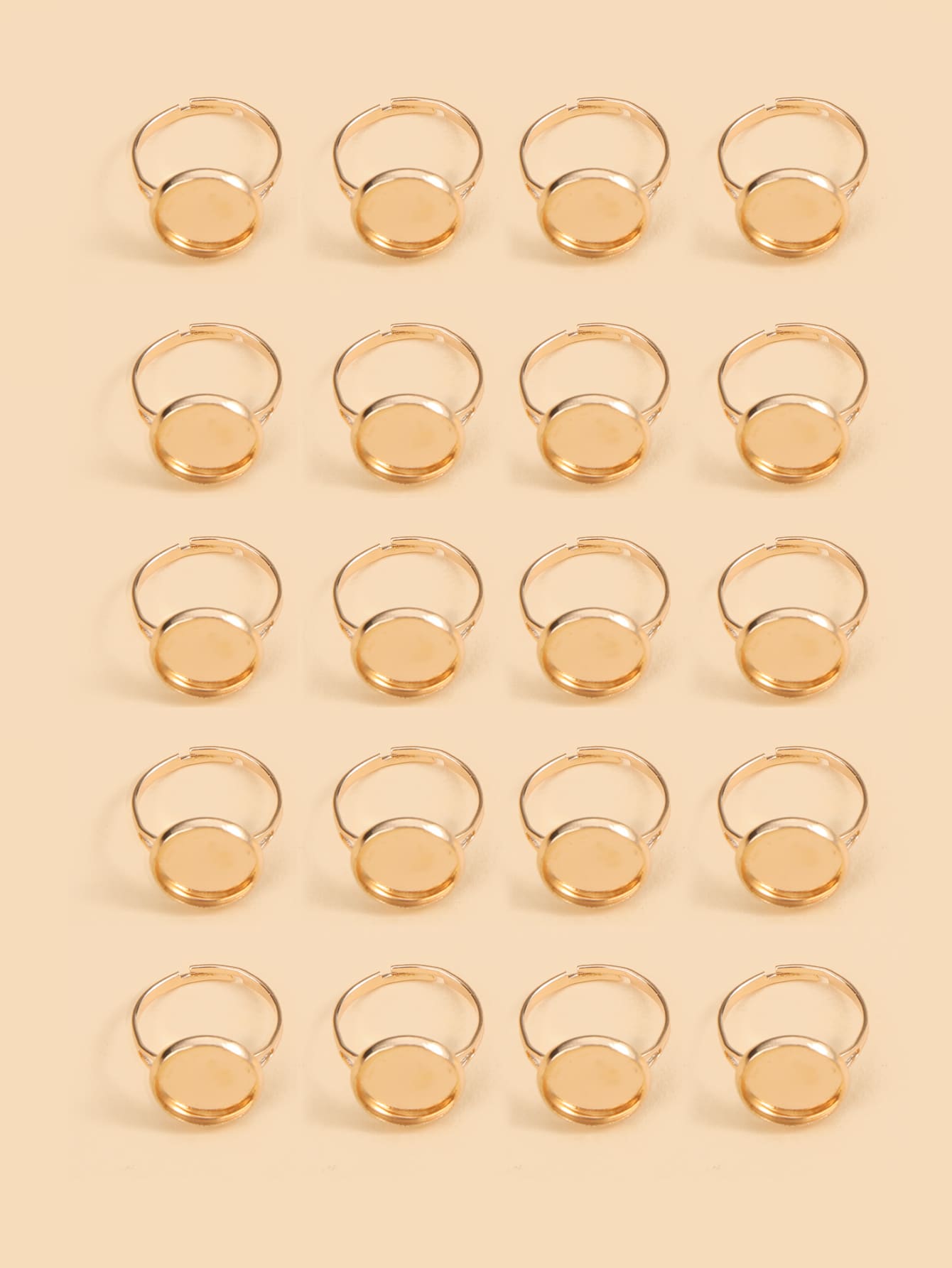 20入組圓形裝飾DIY戒指配件 - 金黃色 - 查看 1