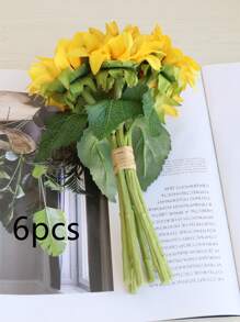6pcs Artificial Sunflower Bouquet, Living Room And Dining Table Decor, Wedding Handheld Flower - Multicolor - View 3