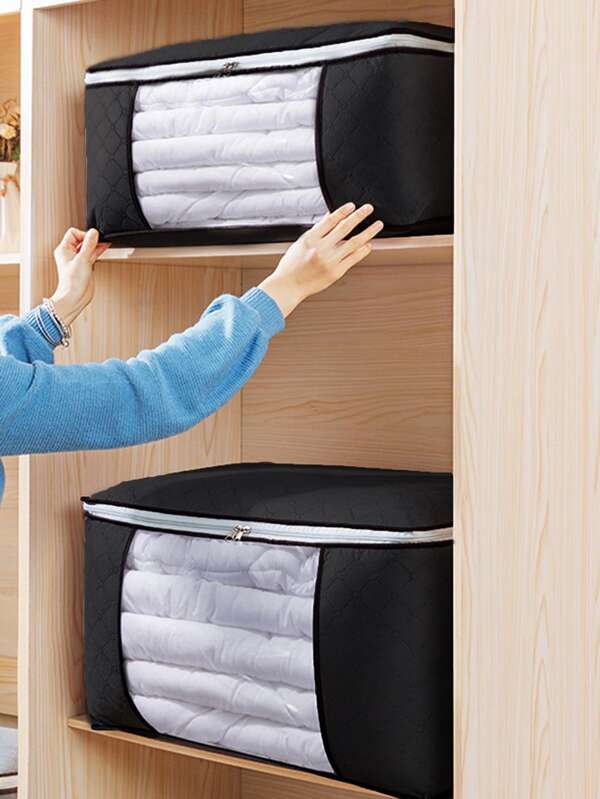 1pc Large Capacity Zipper Visual Quilt Storage Bag, Moistureproof