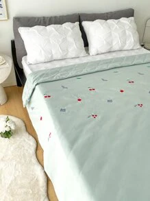 櫻桃和葉子刺繡床單 - 綠色 - 查看 1