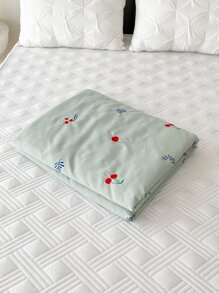 櫻桃和葉子刺繡床單 - 綠色 - 查看 2