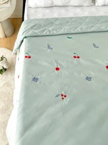 櫻桃和葉子刺繡床單 - 綠色 - 查看 3