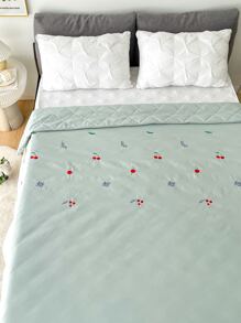 櫻桃和葉子刺繡床單 - 綠色 - 查看 5