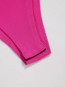 SHEIN Unity Two Tone Ribbed Knit Bodysuit - Pink - View 4