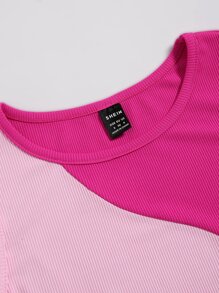 SHEIN Unity Two Tone Ribbed Knit Bodysuit - Pink - View 5