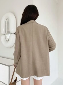 DAZY Single Breasted Flap Pocket Blazer - Khaki - View 2