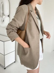 DAZY Single Breasted Flap Pocket Blazer - Khaki - View 5