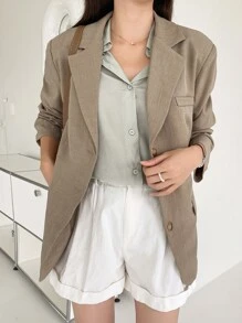 DAZY Single Breasted Flap Pocket Blazer - Khaki - View 6