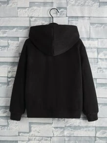 SHEIN Boys Patch Detail Hooded Jacket Without Tee - Black - View 2