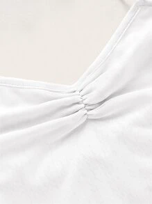 SHEIN ICON Ruched Tie Backless Hanky Hem Mesh Halter Y2k Top - White - View 3