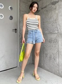 DAZY Block Striped Cami Top - White - View 4