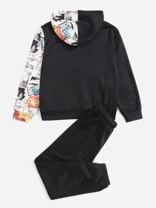 SHEIN Bộ hai mảnh Trai Dây kéo Con số Lá thư Giải trí - Nhiều màu - Xem 2