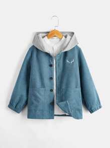 SHEIN 男孩鹿角刺繡連帽燈芯絨大衣無襯衫