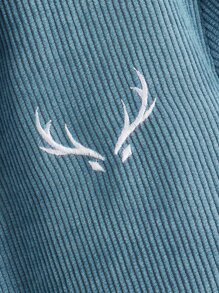 SHEIN 男孩鹿角刺繡連帽燈芯絨大衣無襯衫