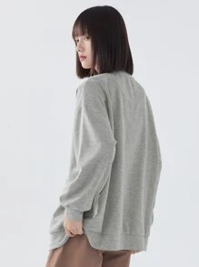DAZY Cartoon Graphic Drop Shoulder Button Up Sweatshirt - Grey - View 2