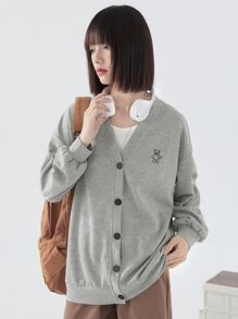 DAZY Cartoon Graphic Drop Shoulder Button Up Sweatshirt - Grey - View 8