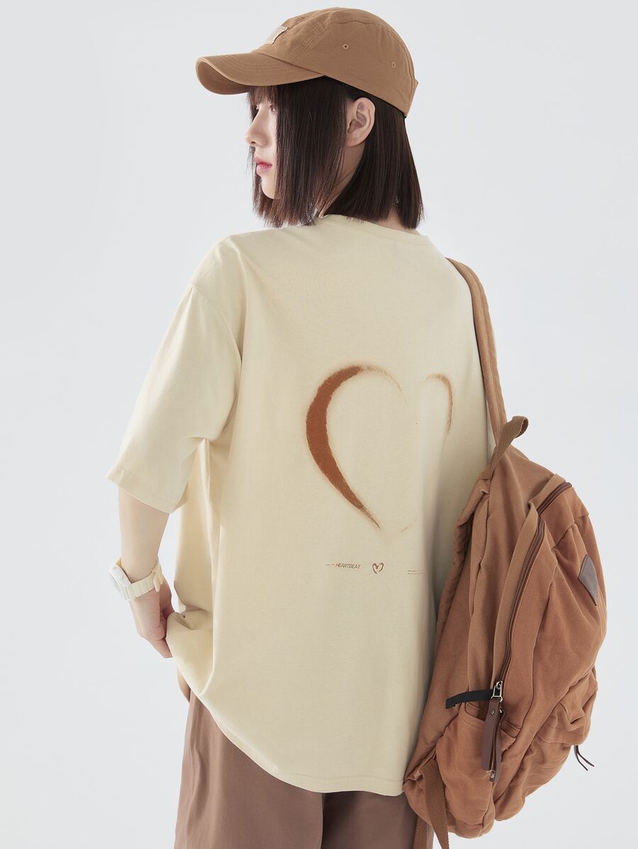 DAZY Slogan Graphic Drop Shoulder Tee - Apricot - View 1