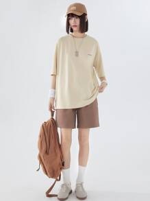 DAZY Slogan Graphic Drop Shoulder Tee - Apricot - View 4