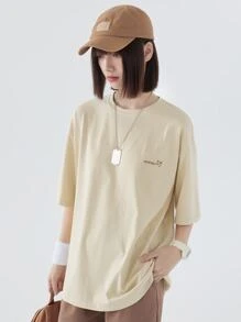 DAZY Slogan Graphic Drop Shoulder Tee - Apricot - View 6