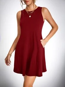 SHEIN Tall Đầm Túi màu trơn Giải trí - Màu Đỏ Sâu - Xem 1