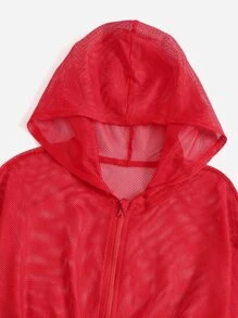 SHEIN EZwear Cazadora con cinta con letra de malla & Top de tirantes con Shorts de cintura con cordón - Multicolor - Ver 4