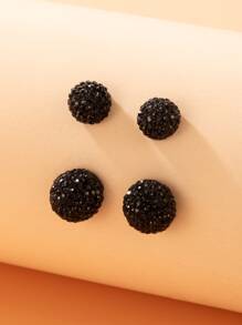imoli 2pairs Ball Stud Earrings - Black - View 4
