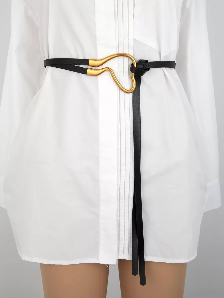 1 chiếc thắt lưng có khóa hình móng ngựa dành cho nữ, có thể điều chỉnh, phù hợp với váy và áo khoác mùa hè, mùa thu, mùa đông, Halloween - màu đen - Xem 1