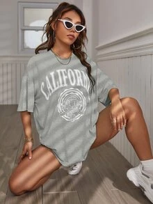 SHEIN Unity 字母圖案落肩T恤 - 淺灰色 - 查看 5