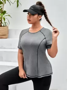 Gameset SHEIN Sport Camiseta deportiva con puntada de manga raglán - Gris Oscuro - Ver 1