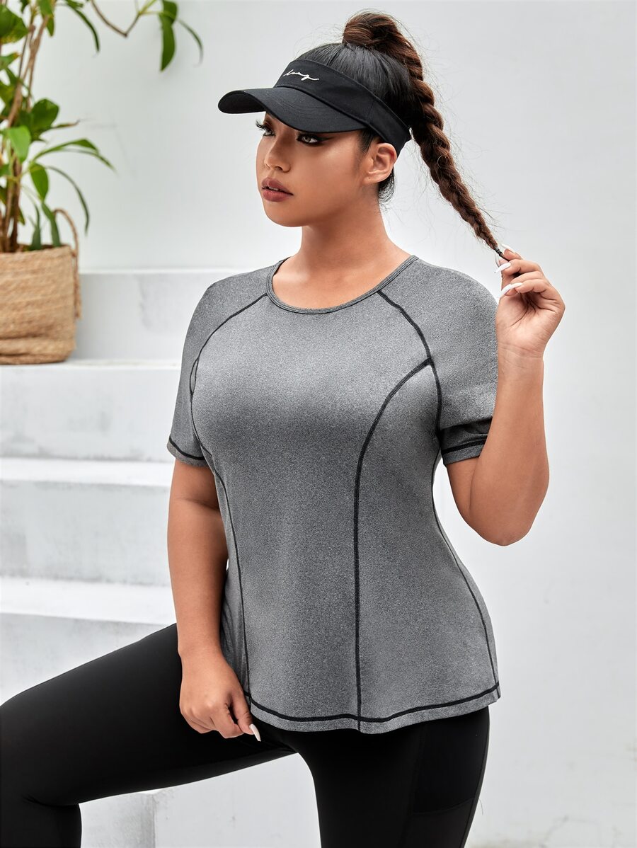 Gameset SHEIN Sport Camiseta deportiva con puntada de manga raglán - Gris Oscuro - Ver 1