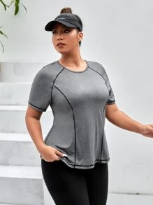 Gameset SHEIN Sport Camiseta deportiva con puntada de manga raglán - Gris Oscuro - Ver 5